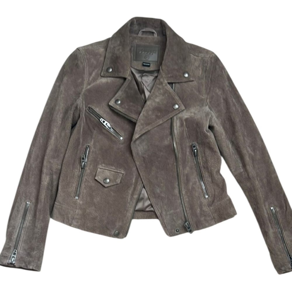 Blank NYC Suede Moto Jacket in Taupe